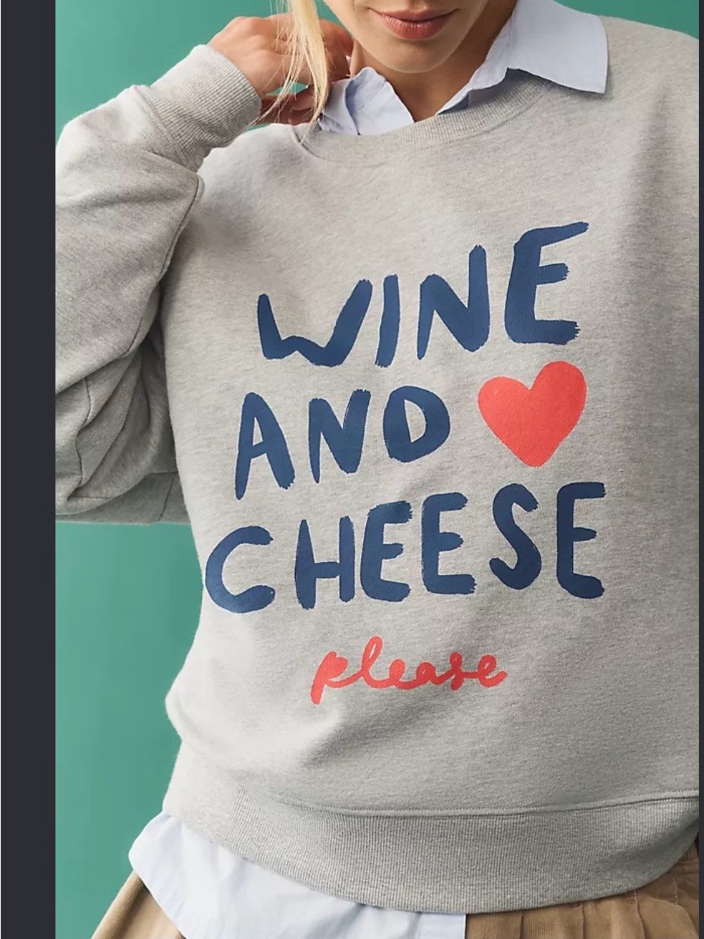 Maeve Gray 'Wine and Cheese' Graphic Sweatshirt with Coral Heart